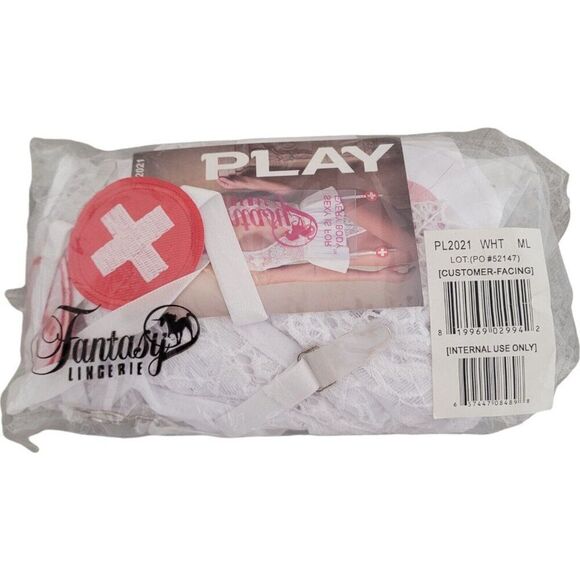 Love Hurts M/L Nurse Costume Set Hat Teddy Garter Skirt & Panties White Lingerie - Picture 8 of 13